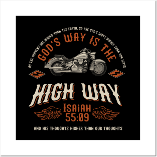 God's way is the high way, from Isaiah 55:09 with white motorcycle Posters and Art